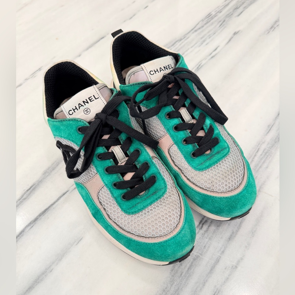 CHANEL Teal and Gray Athletic Shoes